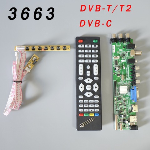 DS.D3663LUA.A81.2.PA V56 V59 Universal LCD Driver Board Support DVB-T2 TV Board+7 Key Switch+IR 3663 ► Photo 1/6