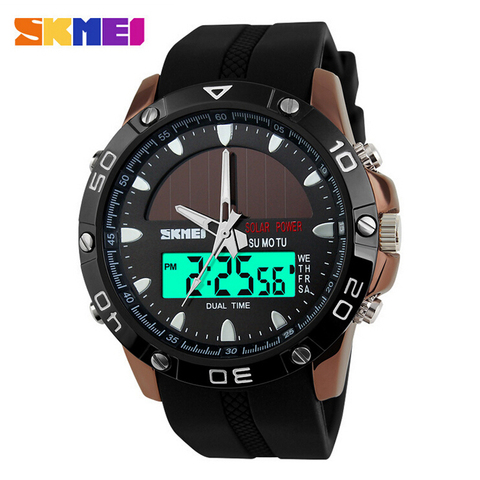 Watches Men Waterproof Solar Power Sports Casual Watch Man Men's Wristwatches 2 Time Zone Digital Quartz LED Clock Men ► Photo 1/6