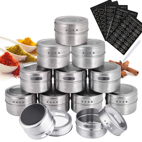 LMETJMA Magnetic Spice Jars With Russian Spice Labels Stainless Steel Magnetic Spice Tins Set Magnetic on Refrigerator KC0241 ► Photo 1/6
