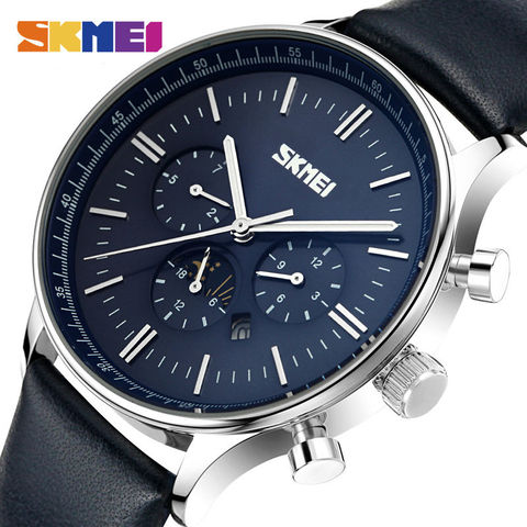 SKMEI Fashion Watches Men Business Quartz Wristwatches 30M Waterproof Casual Leather Brand Casual Watch Relogio Masculino 9117 ► Photo 1/6