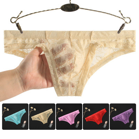 Plus Size M-XXXL Men Sexy Lace Transparent Personal Briefs Bikini G-string Thong Jocks Tanga Underwear Shorts Exotic jockstrap ► Photo 1/5