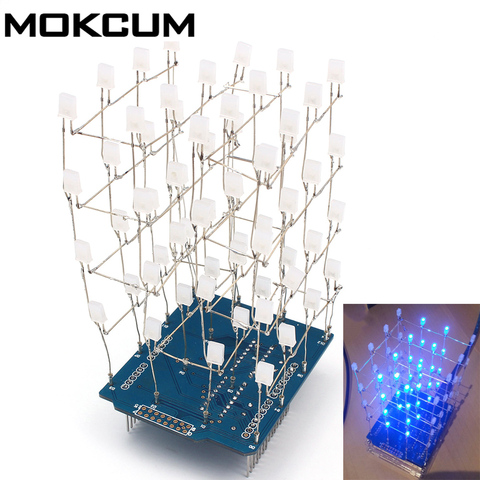 4X4X4 Blue LED Light Cube Kit 3D LED DIY Lamp Kit Electronic Suite for Arduino Smart Electronics Led Cube Kit ► Photo 1/1