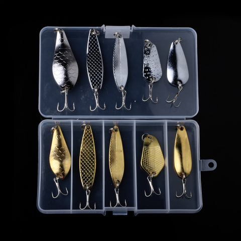 10pcs Gold/Silver Color Fishing Lures Spinner Spoon Bait Metal Lure Kit Iscas Artificias Hard Bait Fresh Water Bass Pike Bait ► Photo 1/1
