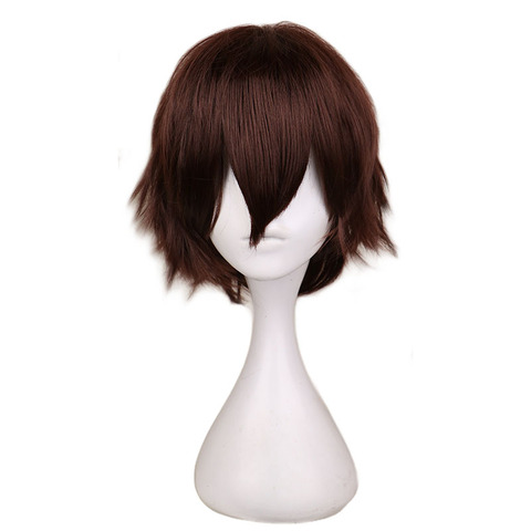 QQXCAIW Short Straight Cosplay Wig Men Dark Brown Synthetic Hair High 100% Temperature Fiber Wigs ► Photo 1/4