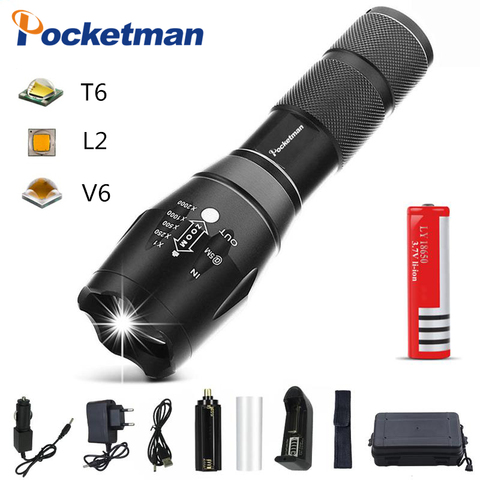 5000 lumen T6/L2/V6 LED Flashlight Bright Torch Zoomable Light 5 switch Modes Waterproof Torch use 18650 battery z90 ► Photo 1/6