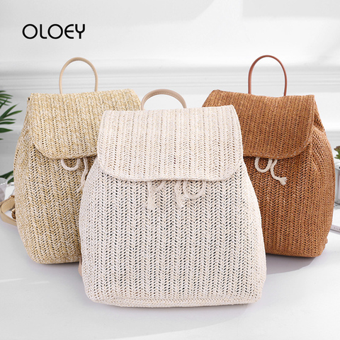 Fashion Straw Woven Backpack Women Shoulder Bags Summer Teenage Girl Quality Bagpacks Female Travel Bag Books Rucksack Mochila ► Photo 1/1