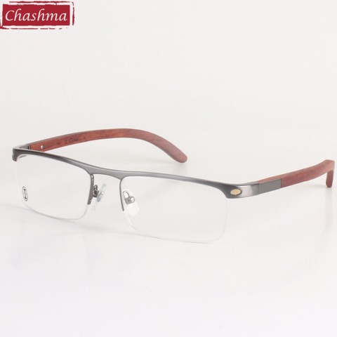 Chashma Super Quality Men's Eyeglasses Titanium Frames Wooden Temple Eyewear Frame Brand Designer Glasses Men ► Photo 1/2