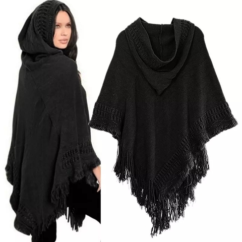 New Women Ladies Tassel Cape Coat Fringe Poncho Oblique Stripe Coat Bohemian Shawl Scarf ► Photo 1/6