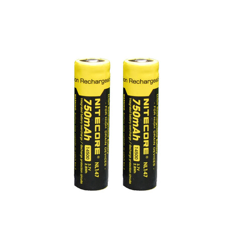 2PCS NITECORE 14500 NL147 Li-ion Rechargeable Battery 750mAh 3.7V 2.8Wh Protected top button ► Photo 1/3