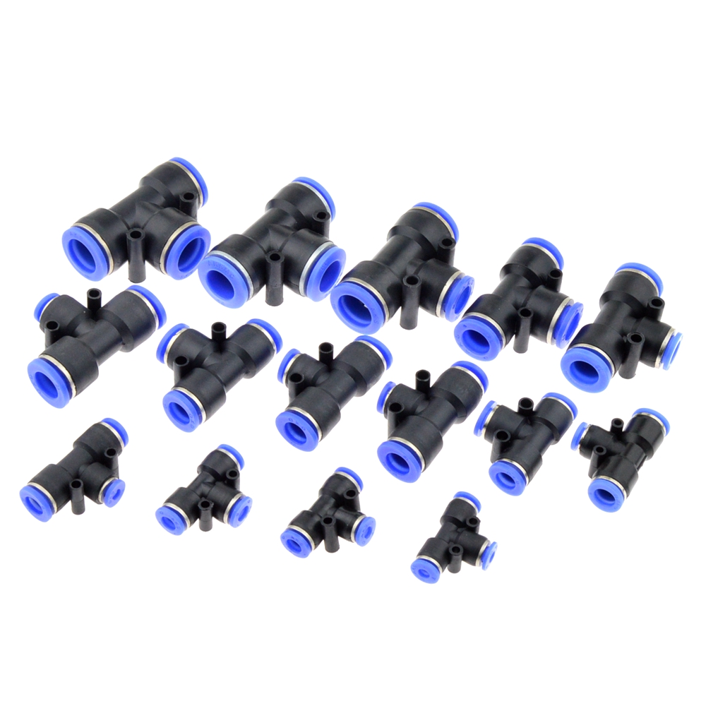 Pneumatic Tee 3 Way Push In Air Fitting 4 6 8 10 12 14 16mm Connector Adapters 