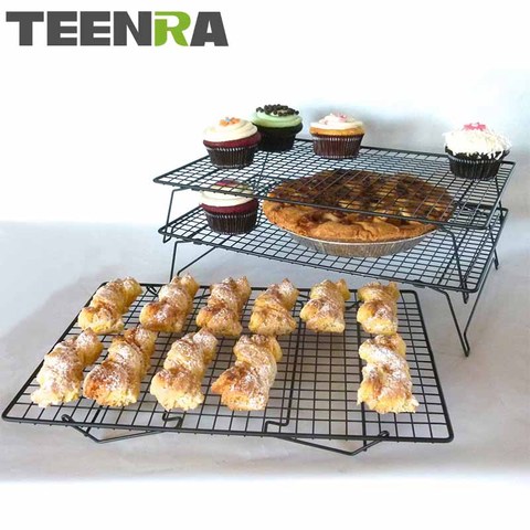 TEENRA 3-Tier Metal Non-stick Cooking Rack Net Bread Muffin Drying Stand Cake Cooling Rack Net Cake Cooler Holder Baking Tools ► Photo 1/1