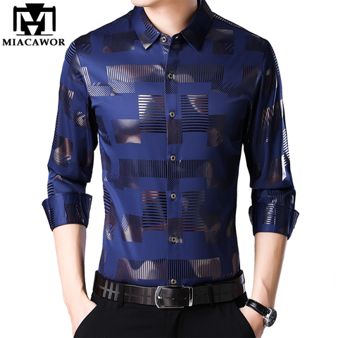 MIACAWOR New Business Casual Shirts Men Fashion Print Slim Fit Dress Shirt Long Sleeve Camisa Masculina Plus Size Clothes C457 ► Photo 1/6