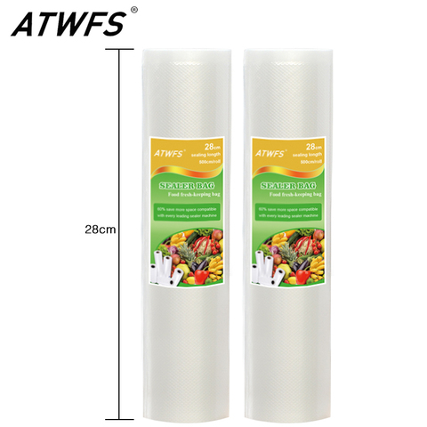 ATWFS Vacuum Bags Sealing Machine Packaging for Storage Food 12cm 17cm 20cm 25cm 28cm x 500cm, 2PCS/Lot Food Sealer Bags ► Photo 1/6