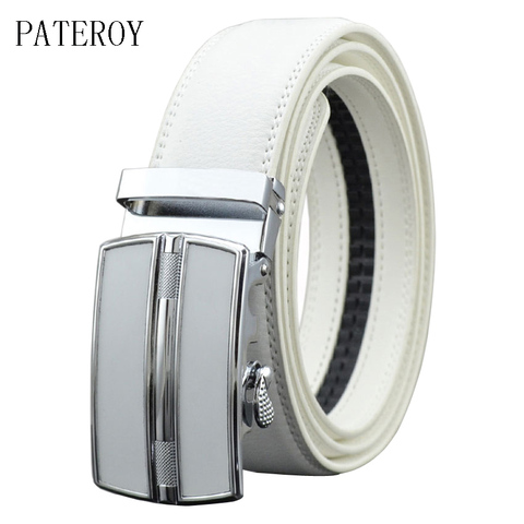 [PATEROY] Belt Designer Belts Men High Quality Fashion Geometric Metal Automatic Buckle Genuine Leather Luxury Brand Belt White ► Photo 1/6