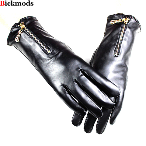 new women's sheepskin leather gloves fashion metal zipper style repair hand velvet lining autumn and winter warm ► Photo 1/6