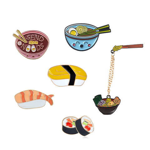 Cartoon Ramen Sushi Enamel Pins Cute Japanese Foods Tonkotsu noodles Brooches Denim Shirt Collar Lapel Pins Badge Jewelry Gifts ► Photo 1/6