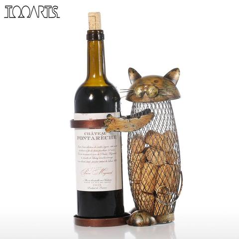 Tooarts Cat Wine Rack Cork Container Bottle Wine Holder Kitchen Bar Metal Wine Craft Christmas Gift Handcraft Animal Wine Stand ► Photo 1/6