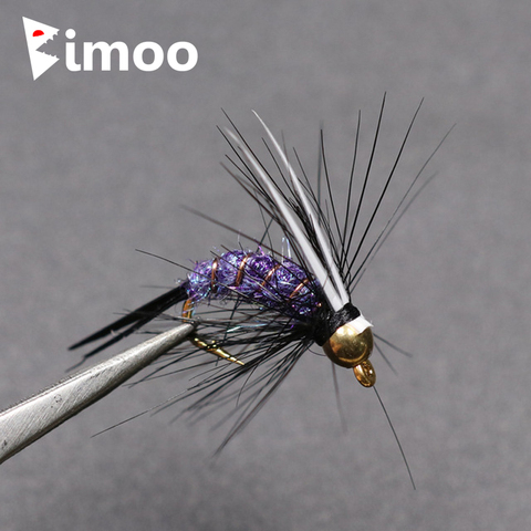 Bimoo 10PCS #12 Psycho Prince Nymph Crazy Purple Prince Nymph Brass Golden Head Trout Grayling Fishing Flies ► Photo 1/2
