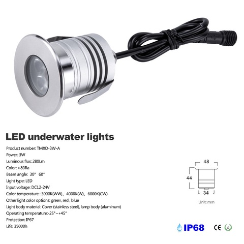 3W IP68 Waterproof LED Underwater Swimming Pool Light DC12V-24V Safety Pond Fountain Spotlight Embeded Lamp ► Photo 1/6