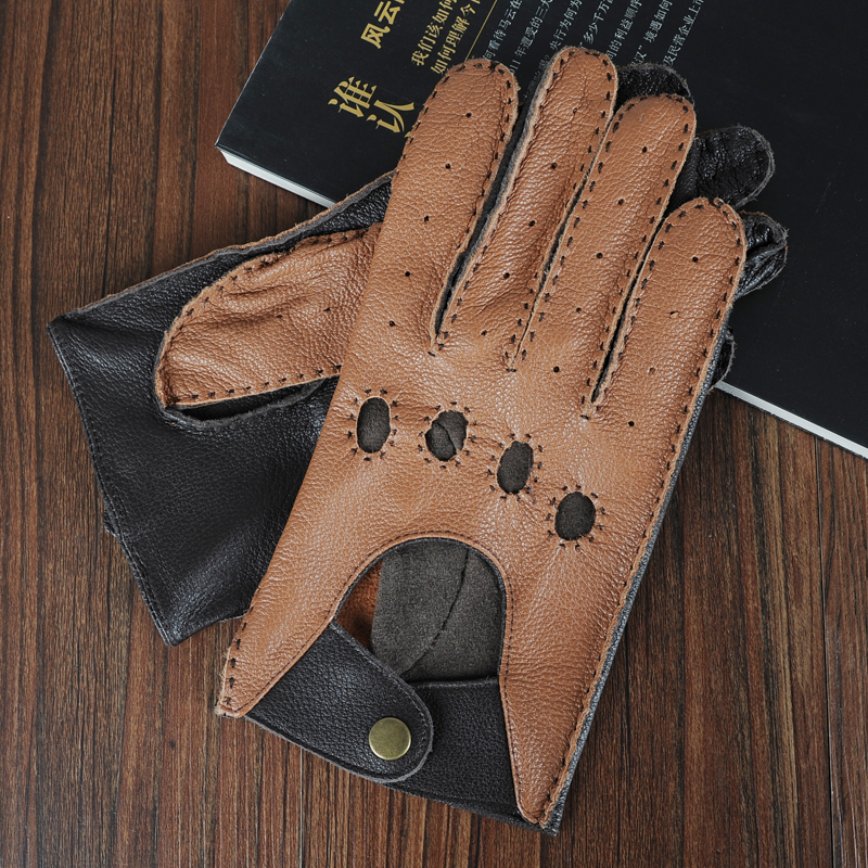 Fashion Men's Genuine Leather Gloves Driving 100% Sheepskin Half Fingerless  Gloves Fingerless Fitness Gloves Mittens Men Leather - AliExpress