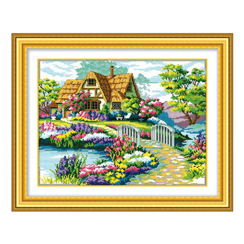 Wholesale needlework 100% Accurate Printed DIY Cross Stitch Kit Embroidery Cross Wall Decor beautiful house garden ► Photo 1/3