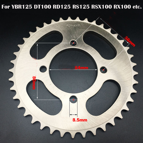 For Yamaha YBR125 DT100 RD125 RS125 RSX100 RX100 Z125 Motorcycle parts YBR 125 sprockets rear sprocket 41 43 teeth Improve speed ► Photo 1/5