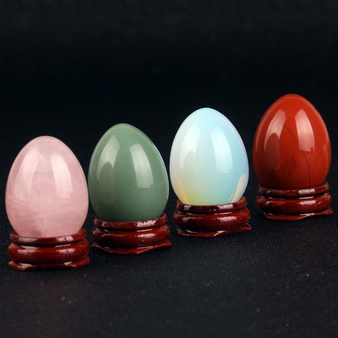 Assorted Rose quartze Red Green aventurine Egg With wood stand Natural Bell Chakra Healing Crystal Reiki Stone Carved Free pouch ► Photo 1/6