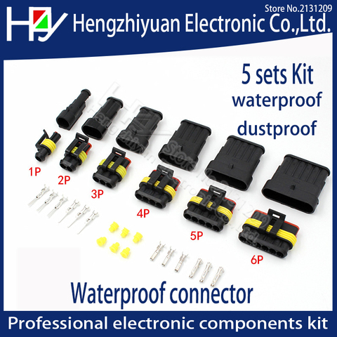 Hzy 2sets Kit 1P 2P 3P 4P 5P 6PIN Pins Way AMP Super Seal Waterproof Electrical Wire Connector Plug For Car Waterproof Connector ► Photo 1/1