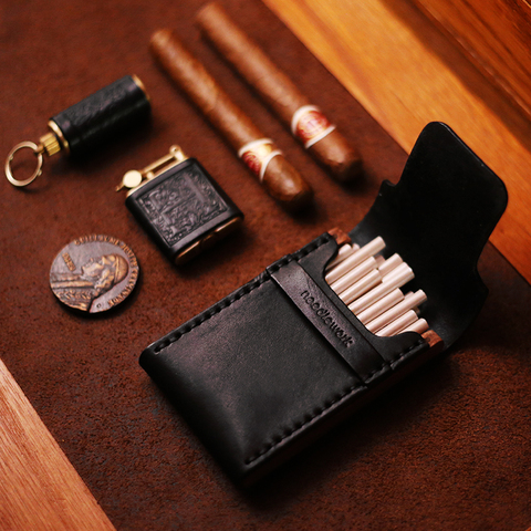 Retro Leather Wooden Series Slim Pipes Cigarette Case Box 20pcs Portable Fine Creative Black Ultra-thin Gifts Cigarette Holder ► Photo 1/6