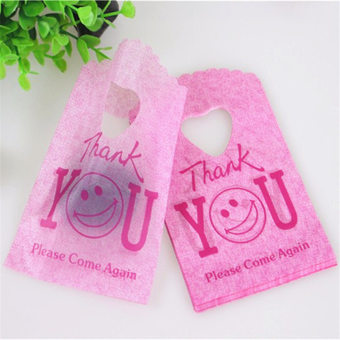 2015 Hot Sale New Style Wholesale 50pcs/lot 9*15cm Rose Red Thank You Mini Plastic Gift Bags Jewelry Packaging With Smile Face ► Photo 1/6