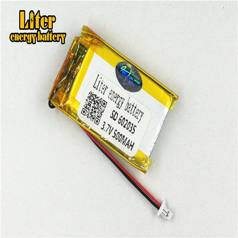 1.0MM 2pin connector 3.7V 602035 500mah Rechargeable lipo battery e-books GPS PDA polymer lithium battery MP3 MP4 MP5 small toys ► Photo 1/3