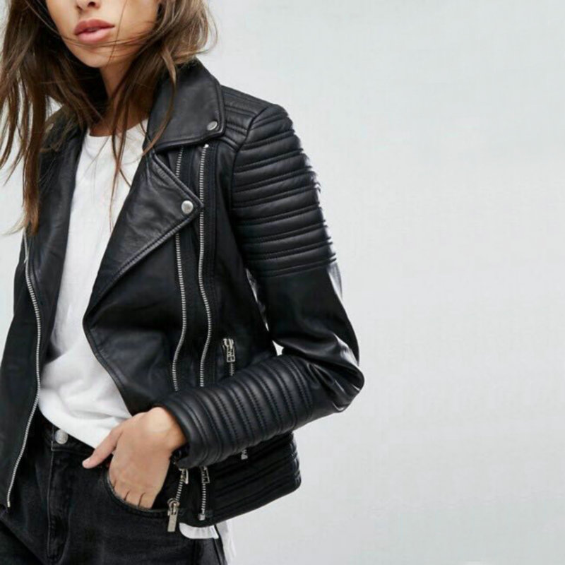 Light Brown TOMJACK Leather Full Sleeves Casual Biker Jacket for Women|Girls
