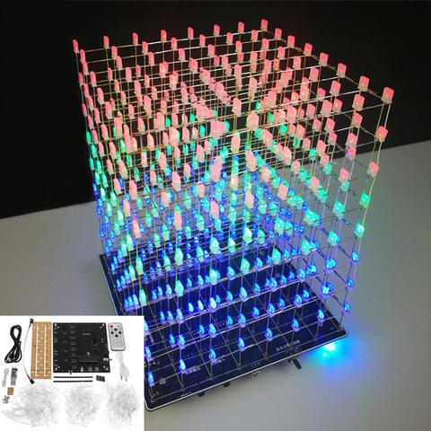 DIY WIFI APP 8x8x8 3D Light Cu-be square Kit Red Blue Green LED MP3 Music Spectrum Electronic Kit No Housing ► Photo 1/1