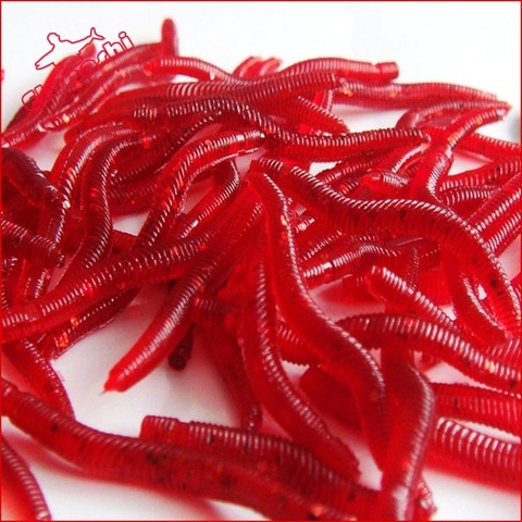 100Pcs 35mm Earthworm worm fishing lure Artificial Insect Fake Tilapia bait esfishing catfish poper red  ► Photo 1/1