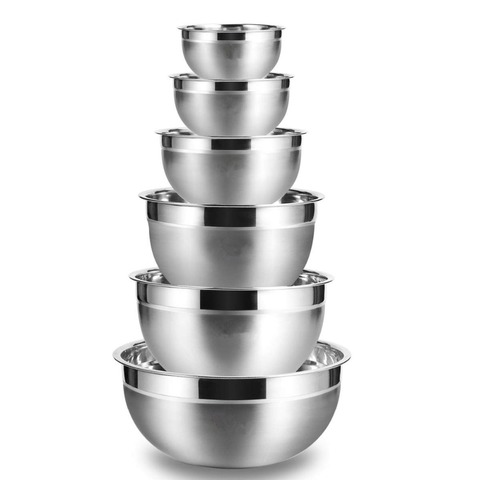 LMETJMA Stainless Steel Mixing Bowls (Set of 6) Non Slip Nesting Whisking Bowls Set Mixing Bowls For Salad Cooking Baking KC0257 ► Photo 1/6