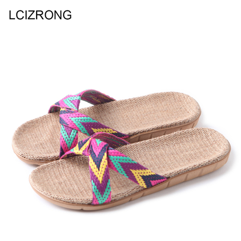 LCIZRONG Summer 13 Colors Flax Home Slippers Women 35-45 Large Size Slapping Beach Flip Flops Non-slip Unisex Family Slippers ► Photo 1/6