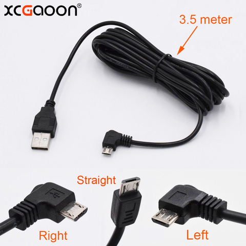 XCGaoon Car Charging Curved micro USB Cable for Car DVR Camera Video Recorder / GPS / PAD / Mobile, Cable lengh 3.5m ( 11.48ft ) ► Photo 1/6