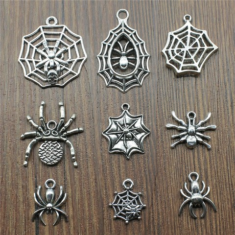 20pcs/lot Spider Charms Antique Silver Color Spider Charms Pendants For Bracelets Spider Cobweb Charms Making Jewelry ► Photo 1/2
