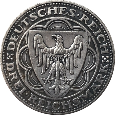 1927 German 3 Reichsmark (100th Anniversary of Bremerhaven - A) coins COPY  30mm ► Photo 1/2