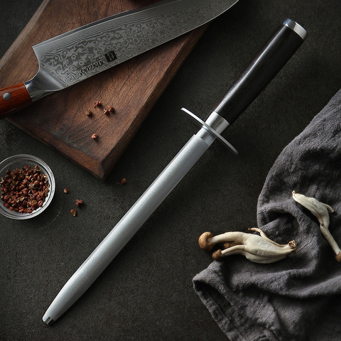 XINZUO New Knife Sharpener Rod Kitchen Accessories High Carbon Stainless Steel Sharpener Stick Knife Grinder Nature Ebony Wood ► Photo 1/1