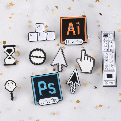 Classical Pixel Cursors Photoshop Toolbar Hourglass Computer Window Icon Mouse Pointer Hand Arrow Enamel Brooches Pins ► Photo 1/6