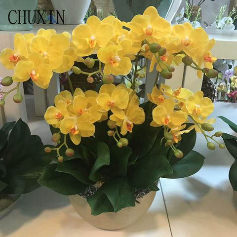 12 Heads Real Touch PU Butterfly Orchid With Leaf Artificial Flower Bouquet Home Hotel Decoration Store Decor Fake Flowers ► Photo 1/6