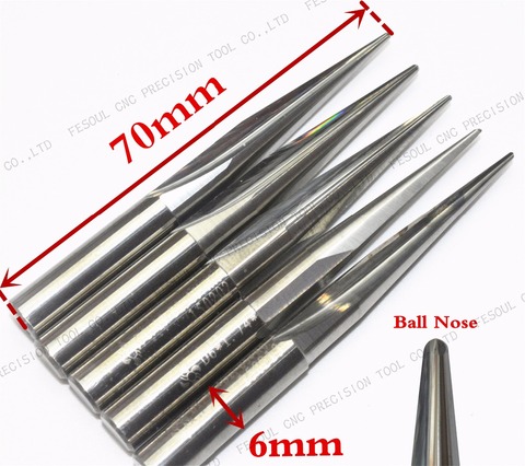 6mm*10degree*70L,5pcs,Free shipping Taper Ball nose Cone End Mill,CNC milling Cutter,Solid carbide tool,woodworking router bit ► Photo 1/4