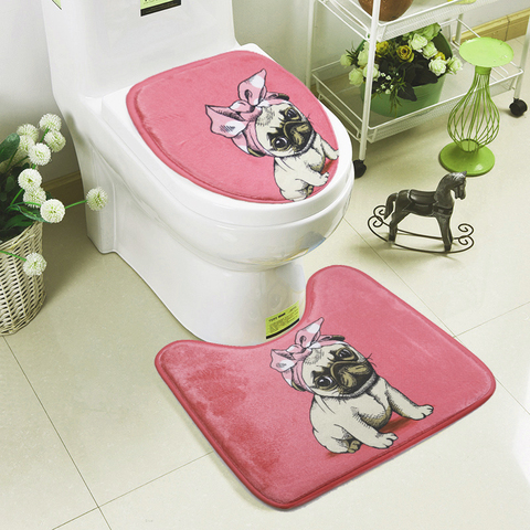 Simple Cute Dog Pattern 2 Pcs Bath Mat Set Toilet Carpet Suit WC Mat U Shape Non-Slip Bathroom Carpet Rugs tapete banheiro ► Photo 1/6