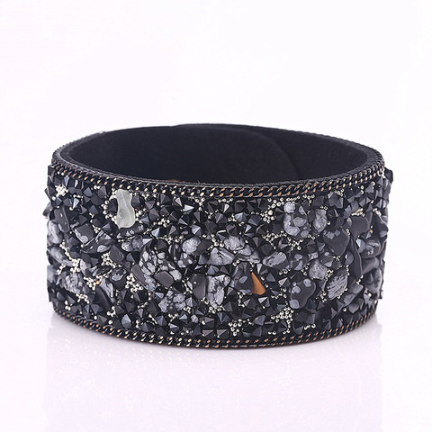 Christmas Gifts Fashion Wrap Cuff Bracelets Slake Leather Bracelet With Crystals Natural Stone For Women Girls Jewelry 2.8*21CM ► Photo 1/6