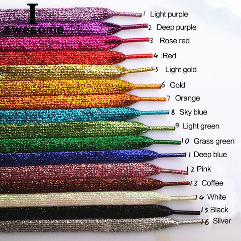 Shiny Glitter Gold and Silver Colorful Bright Shoelaces 16 Colors 110 cm Sneaker Sport Shoes Laces Bootlaces Shoe laces Strings ► Photo 1/5