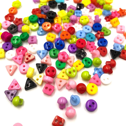 100PCS 6mm Plastic Heart Round Star Flower Square Mixed Mini Buttons Sewing 2 Holes Tiny Doll Clothes Button For Scrapbook PH209 ► Photo 1/1