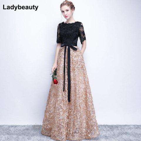 Ladybeauty Vintage Black A-Line Lace Long Evening Dresses Half Sleeves Beaded scoop neck long appliques evening dress prom dress - Price history & Review | AliExpress Seller - Ladybeauty Official Store | Alitools.io Ladybeauty Vintage Black A-Line Lace Long Evening Dresses Half Sleeves Beaded scoop neck long appliques evening dress prom dress - Price history & Review | AliExpress Seller - Ladybeauty Official Store | Alitools.io