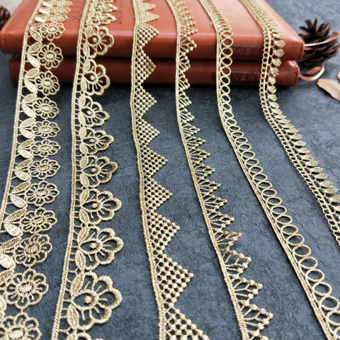 5yards/lot golden lace fabric Wedding Dress Beaded Lace Applique Gold Thread Embroidery Lace Accessories Trim ► Photo 1/6