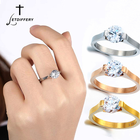 Letdiffery   Large Cubic Zirconia Ring for Women Rose Gold Stainless Steel Engagement Fashion Jewelry Rings Drop shipping 2022 ► Photo 1/6